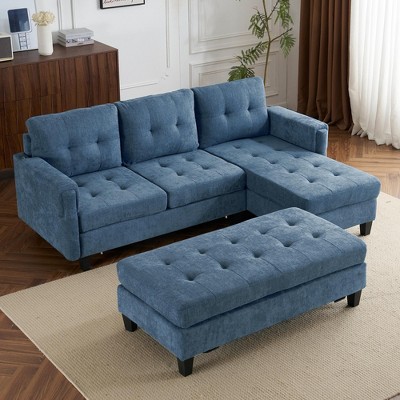 Whisen 83" L-shaped Sofa Sectional Couch Sofa Bed with USB Ports, Ottoman and Reversible Chaise Lounge