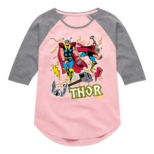 Girls' - Marvel - Thor Stickers Style Shirt Tail Raglan Graphic T-shirt - 1 of 3