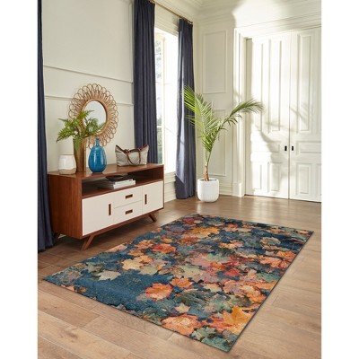 Fall Leaves Multi-Color Synthetic Rectangular Indoor/Outdoor Rug