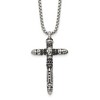 Chisel Stainless Steel Antiqued and with Black Crystal Small Cross Pendant on a 24" Box Chain Necklace - 2 of 4