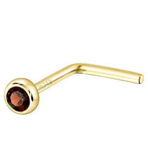 Jewelry Avalanche 22G 14K Gold Bezel-set Garnet L-shape Nose Stud - 1 of 1