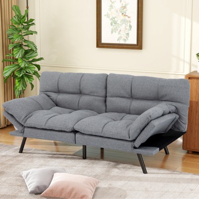 MUUEGM 71" Futon Sofa Bed with Memory Foam, Adjustable Backrest Armrests, Linen Fabric Sleeper Couch for Small Spaces, Living Room, Apartment