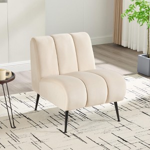 Hrinhom 24.4"W Velvet Lounge Chair, Armlesschair with Metal Legs - 1 of 4