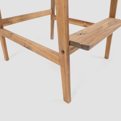 Natural Acacia Wood Outdoor Adirondack Barstools with Arms, Set of 2