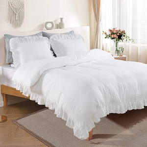 TackView Twin Size Ruffle Duvet Cover,2pc Farmhouse Shabby Vintage Ruffled Bedding Set - 1 of 1