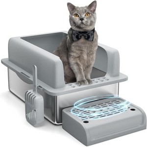 Stainless Steel Cat Litter Box, Large High-Wall Litter Pan with Cleaning Pedal, Anti-Scratch, Easy-Clean for Big Cats & Multi-Cat Homes - 1 of 4