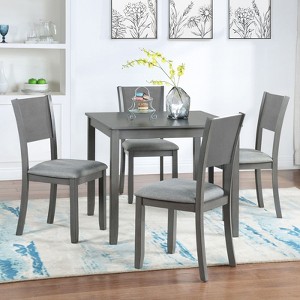 5-Piece Modern Dining Set: Square Wood Table with 4 Upholstered Chairs for Kitchen and Dining Room - 1 of 4