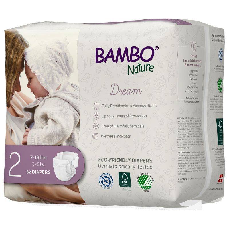 Bambo Nature Dream Disposable Diapers, Eco-Friendly, Size 2, 32 Count, 3 Packs, 96 Total, 4 of 6