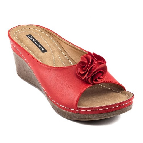 Gc Shoes Sydney Red 10 Flower Comfort Slide Wedge Sandals Target