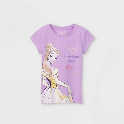 Girls' Disney Belle Enchantment Awaits Short Sleeve Graphic T-Shirt - Purple S