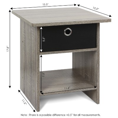 French Oak Grey and Black Square Wood End Table with Storage Bin