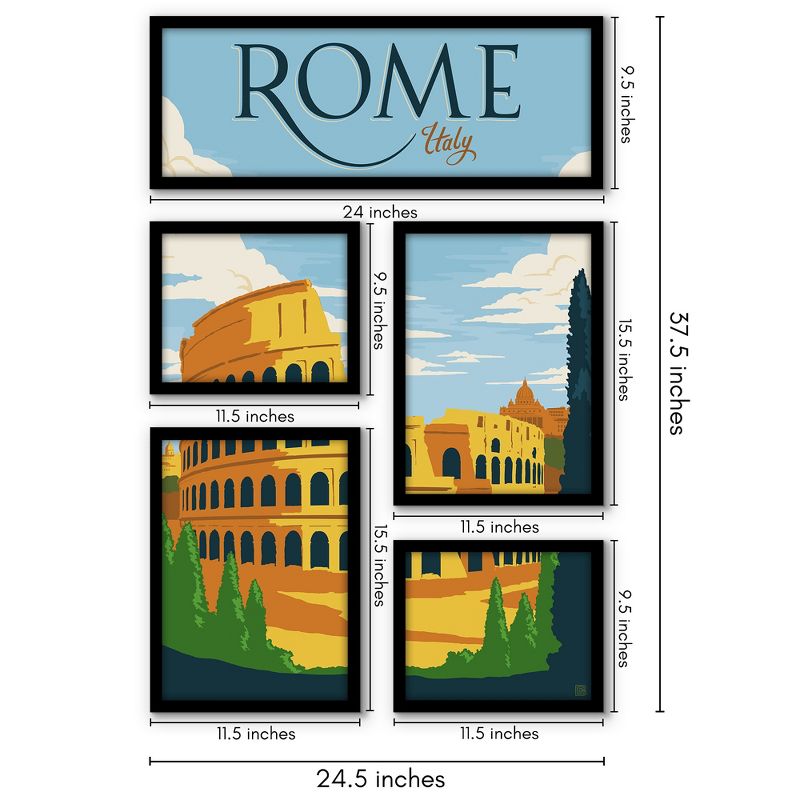 Americanflat Rome Italy 5 Piece Grid Wall Art Room Decor Set - Vintage Modern Home Decor Wall Prints, 3 of 6