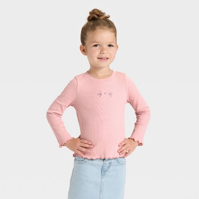 Toddler Girls' Long Sleeve Ribbed Shirt - Cat & Jack™
