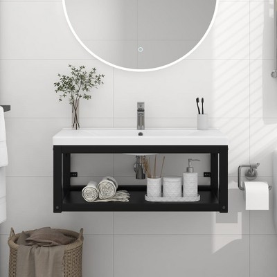vidaXL Wall-mounted Bathroom Washbasin Frame Black 31.1 in. x 15 in. x 12.2 in. Iron