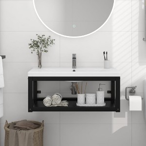 vidaXL Wall-mounted Bathroom Washbasin Frame Black 31.1 in. x 15 in. x 12.2 in. Iron - 1 of 4