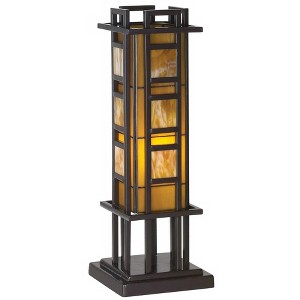 Robert Louis Tiffany Prairie Mission Accent Table Lamp 20" High Bronze Geometric Metal Amber Stained Glass for Bedroom Living Room Bedside Nightstand - 1 of 4