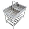 Commercial Utility Sink, Stainless Steel Sink - Dual Basin Freestanding 2-Compartment Sink with Undershelf for Kitchen, Laundry & Workshop - 2 of 4