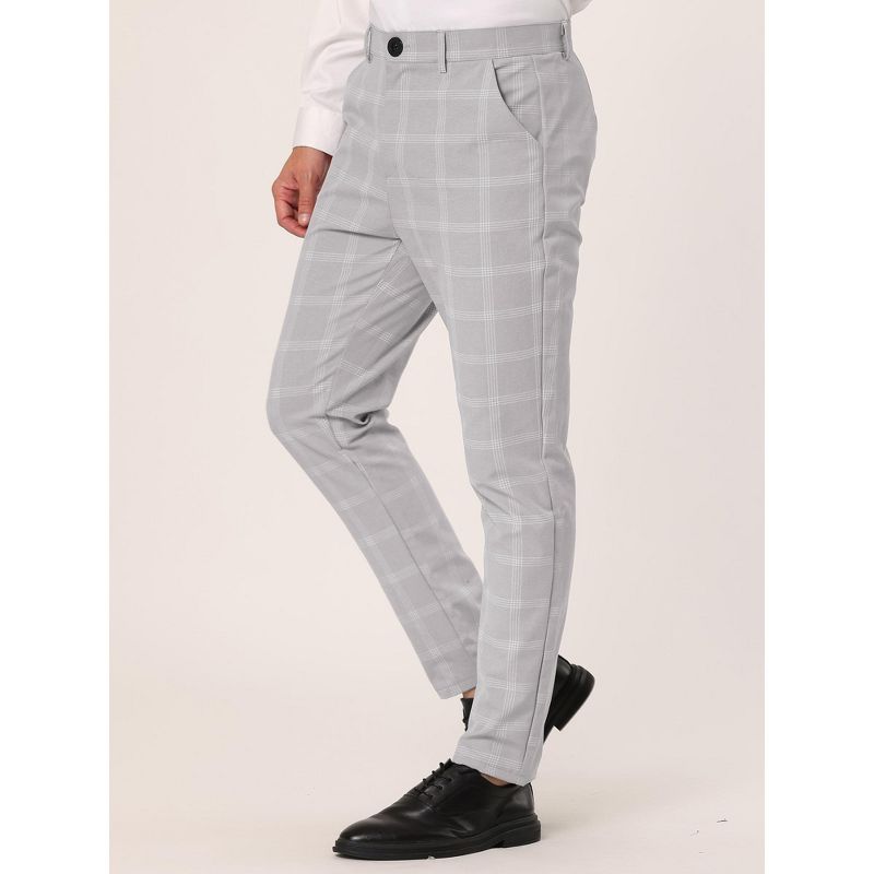 Lars Amadeus Men's Plaid Patterned Slim Fit Flat Front Business Dress Pants, 2 of 7
