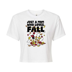 Women's - Peanuts - Just A Mom Who Loves Fall Cropped Graphic T-Shirt - 1 of 4