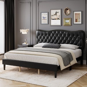 Bed Frame Linen Upholstered Platform Bed - 1 of 4