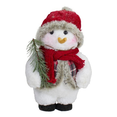 Northlight Plush Snowman With Pine Sprig Wearing Plaid Vest Christmas ...