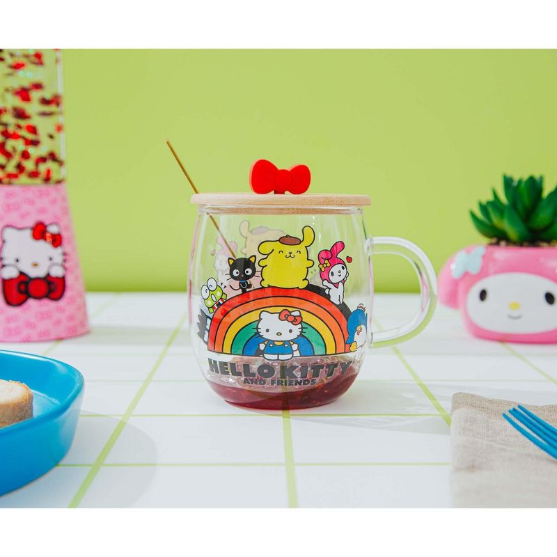 Silver Buffalo Sanrio Hello Kitty and Friends Rainbow Glass Mug With Lid and Spoon, 5 of 10