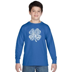 LA Pop Art Boy's Word Art Long Sleeve - Feeling Lucky - 1 of 4