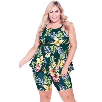 Avenue Women's Plus Size Handkerchief Print Tankini Top