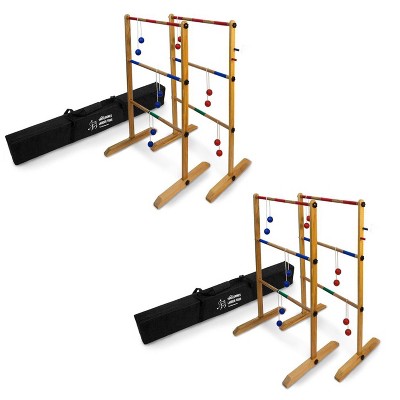 YardGames Backyard Outdoor Durable Wooden Double Ladder Toss Game Set with Reinforce Nylon Carrying Case Bag, Red/Blue (2 Pack)