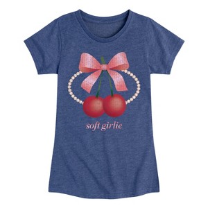 Girls' - Instant Message - Soft Girlie Cherries -Youth Girls Short Sleeve T-Shirt Fitted Short Sleeve Graphic T-Shirt - 1 of 4
