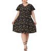 Agnes Orinda Women's Plus Size V Neck Elastic Waist Ditsy Floral At Knee A Line Dresses - 2 of 4