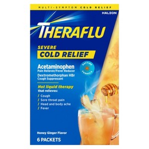Theraflu Severe Cold Relief Hot Liquid Powder Packet Honey Ginger, 6 Ct - 1 of 3