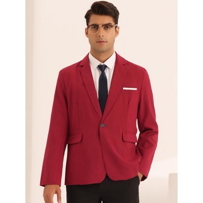 Мужские куртки INSPIRE CHIC Men's Singled Breasted One Button Business Sports Coats Burgundy Small — фото 2