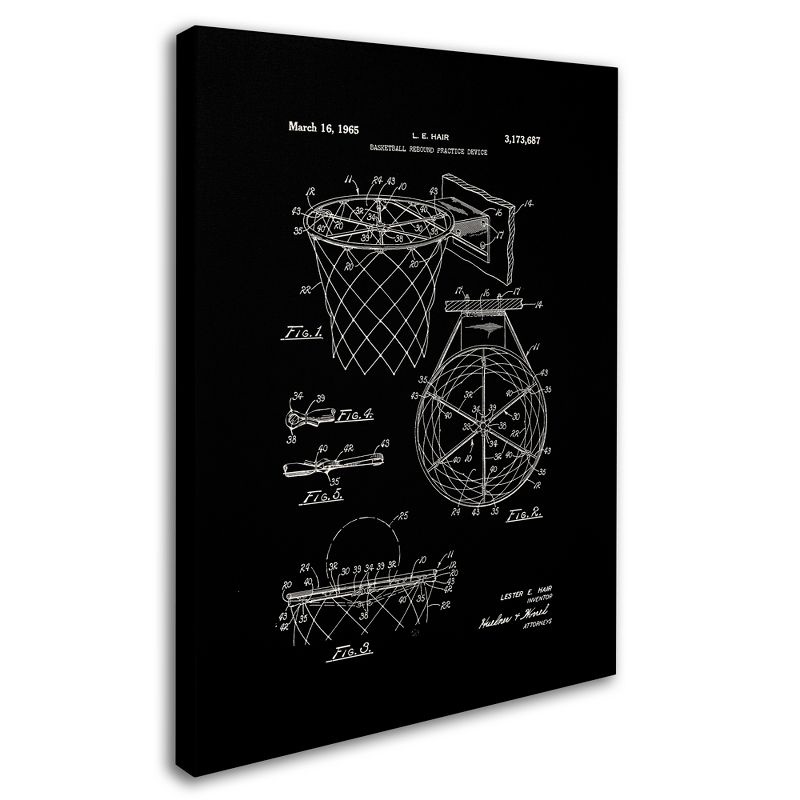 Trademark Fine Art -Claire Doherty 'Basketball Hoop Patent 1965 Black' Canvas Art, 1 of 4