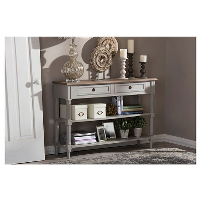 Edouard Two-Tone Rustic Oak and Light Grey Console Table with Storage