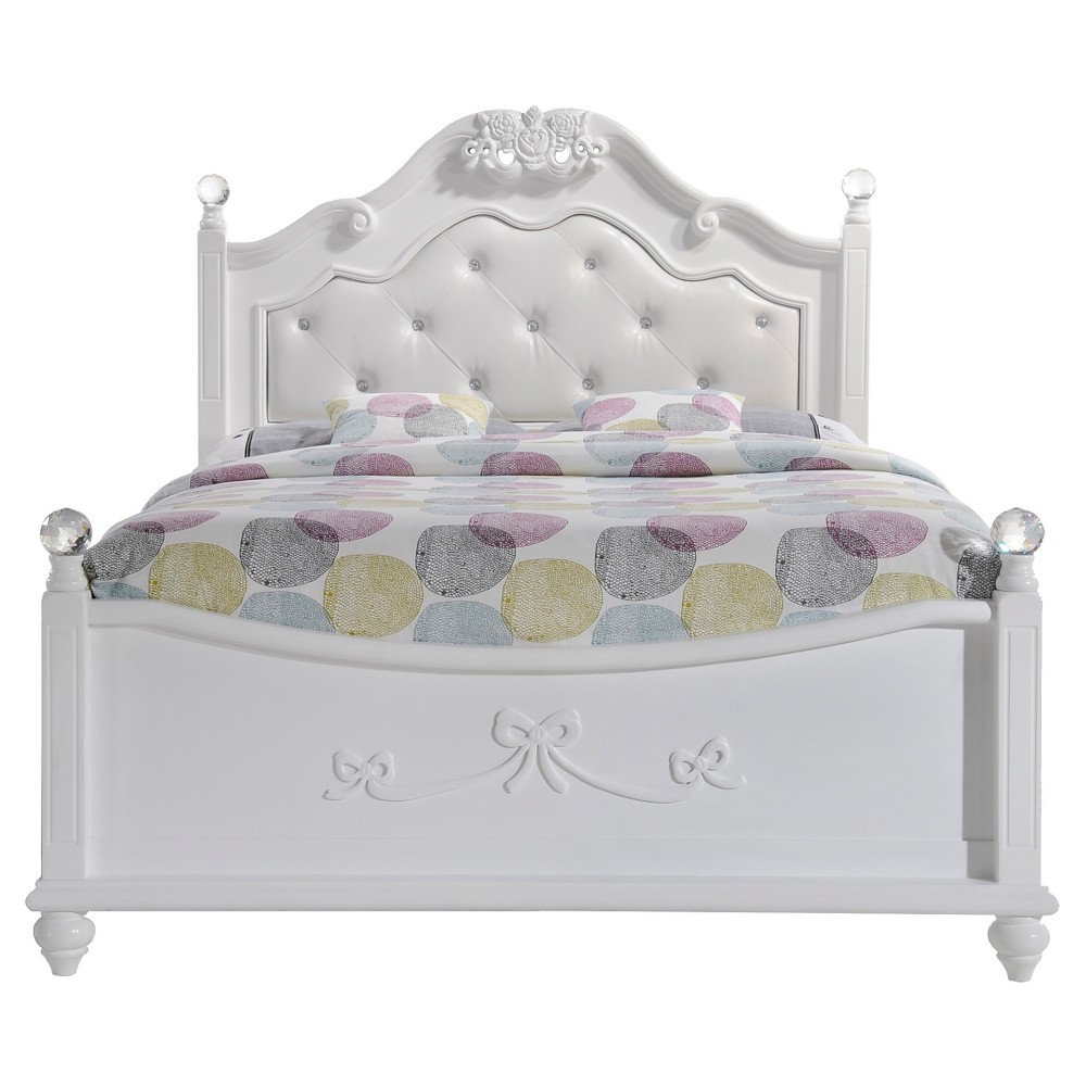 Photos - Bed Picket House Furnishings Full Annie  White: Lacquered Finish, Rubberwood Frame, Foam Upholstered Headboard