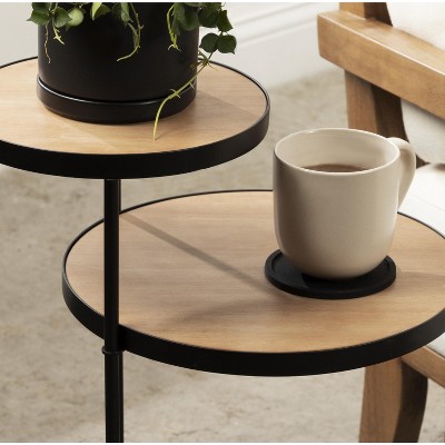 Peero Two-Tier Natural Wood and Black Metal Side Table