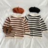 MyKids-Usa Baby Striped Pattern Lapel Knitted Cardigan With Pants Sets - 2 of 4