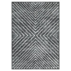 Washable Modern Stripe Rug Non Slip Low Pile Rug Soft Throw Floor Cover Foldable Indoor Carpet for Living Room Bedroom,Dark Gray/4'x6' - 1 of 4