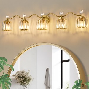 POWLIG 44.5" 5-Light Gold Dimmable Vanity Light - Modern Bathroom Transitional Fixture with Crystal Shades - 1 of 4