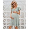 Coolmee Women Summer Midi Dress Maternity Floral Boho Wrap Short Sleeve V Neck Ruffle A-Line Flowy Sundress - 4 of 4