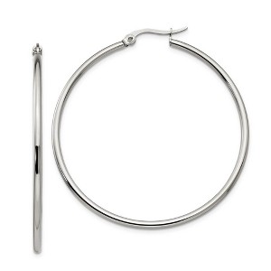 Black Bow Jewelry 2mm Stainless Steel Classic Round Hoop Earrings - 48mm (1 13/16 Inch) - 1 of 4