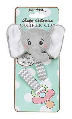 Image of Bearington Baby Lil Spout Plush Gray Elephant Pacifier Holder with Satin Leash and Clip