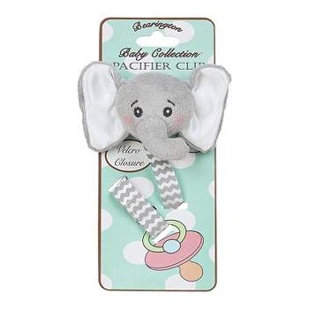Bearington Baby Lil Spout Plush Gray Elephant Pacifier Holder with Satin Leash and Clip