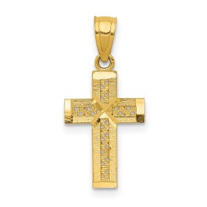 Black Bow Jewelry 14k Yellow Gold Small Diamond-Cut Flat Rope Cross Pendant, 10 x 22mm - 1 of 4