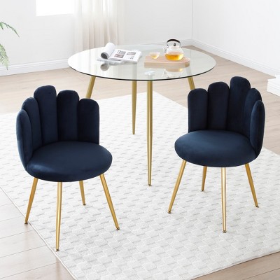 Bestier Set of 2,Modern Velvet Dining Chairs with Golden Metal Legs for Dining Room, Kitchen, Vanity, Living Room - Black
