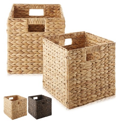 3 Pack Cube Storage Bins Th Lids, Rattan Woven Decorative Storage