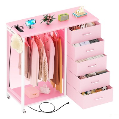 Aheaplus 45'' Rollway Dresser with Charge Station and LED Light, Chest With Drawers for Kids Room
