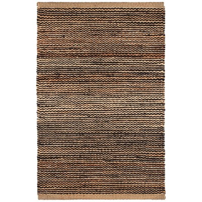 Handwoven Striped Black and Natural Jute Area Rug, 5' x 8'