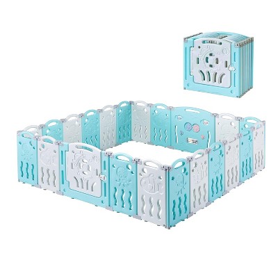 AMERLIFE Baby Playpen, Upgraded Portable Foldable Baby Fence with Game Panel and Safety Gate